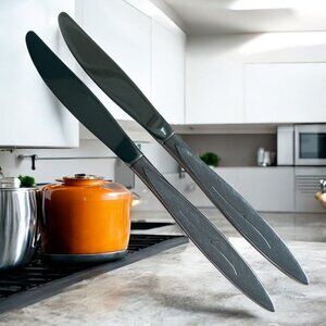 2 Fantasy Dinner Knives Oneida 1881 Rogers Stainless Atomic MCM 8.5"